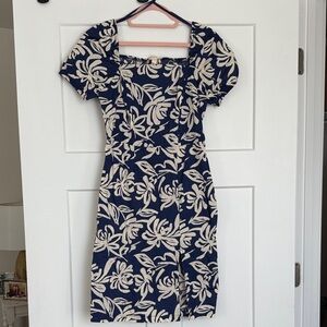 Monteau Navy and Cream Floral Midi Dress